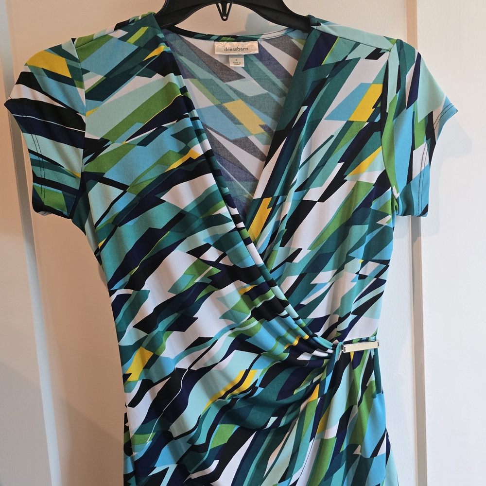 Connected Apparel Abstract Blue Green Midi Top